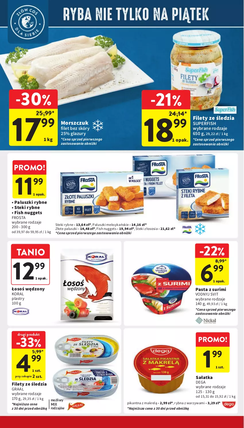 Gazetka promocyjna Intermarche - Gazetka Intermarche - ważna 16.05 do 22.05.2024 - strona 18 - produkty: Dega, Frosta, Gra, Graal, Lazur, Makrelą, Paluszki rybne, Sałat, Sałatka, Sos, Stek, Surimi, Warzywa