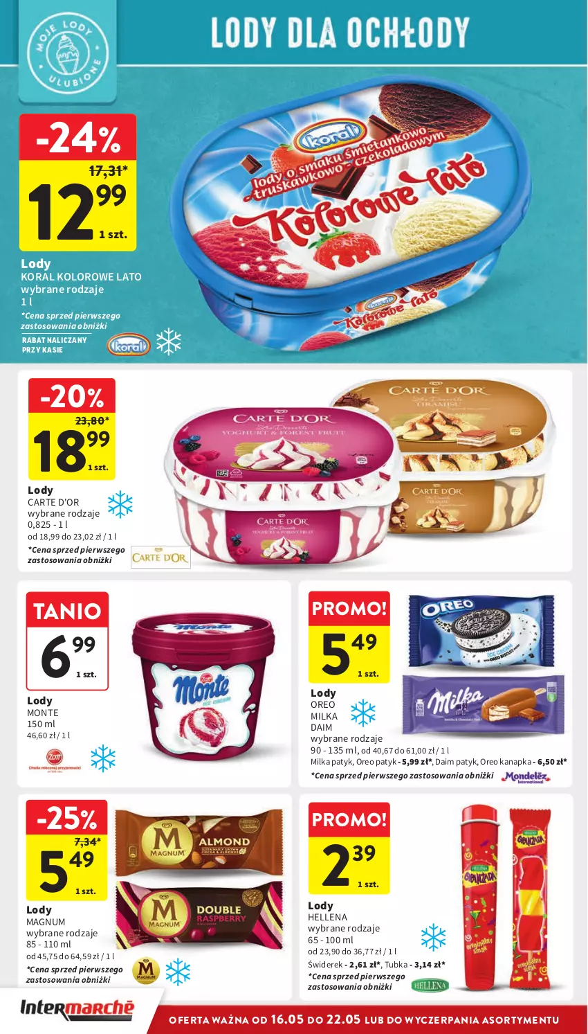 Gazetka promocyjna Intermarche - Gazetka Intermarche - ważna 16.05 do 22.05.2024 - strona 24 - produkty: Carte d'Or, Hellena, Lody, Milka, Monte, Oreo