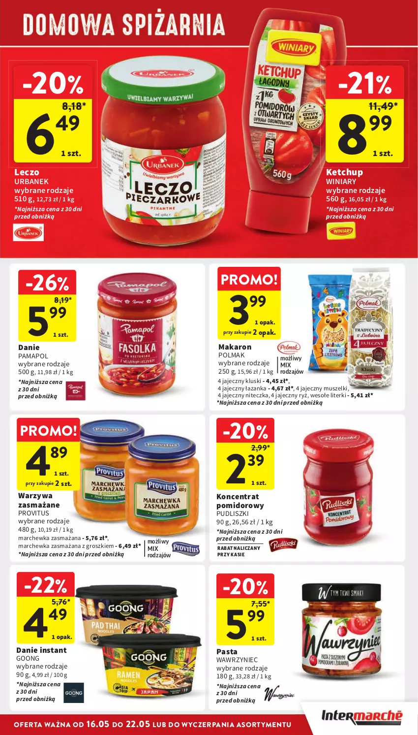 Gazetka promocyjna Intermarche - Gazetka Intermarche - ważna 16.05 do 22.05.2024 - strona 29 - produkty: Ketchup, Koncentrat pomidorowy, Makaron, Marchewka, Mus, Olma, Pudliszki, Ryż, Warzywa, Winiary