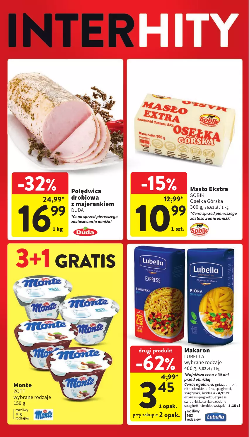 Gazetka promocyjna Intermarche - Gazetka Intermarche - ważna 16.05 do 22.05.2024 - strona 4 - produkty: Bell, Bella, Duda, Gra, Lubella, Makaron, Masło, Monte, Polędwica, Spaghetti, Zott