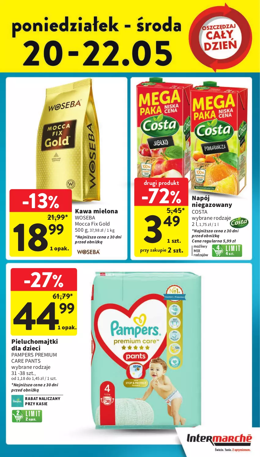 Gazetka promocyjna Intermarche - Gazetka Intermarche - ważna 16.05 do 22.05.2024 - strona 9 - produkty: Dzieci, Kawa, Kawa mielona, Majtki, Mocca Fix Gold, Napój, Napój niegazowany, Pampers, Pieluchomajtki, Woseba