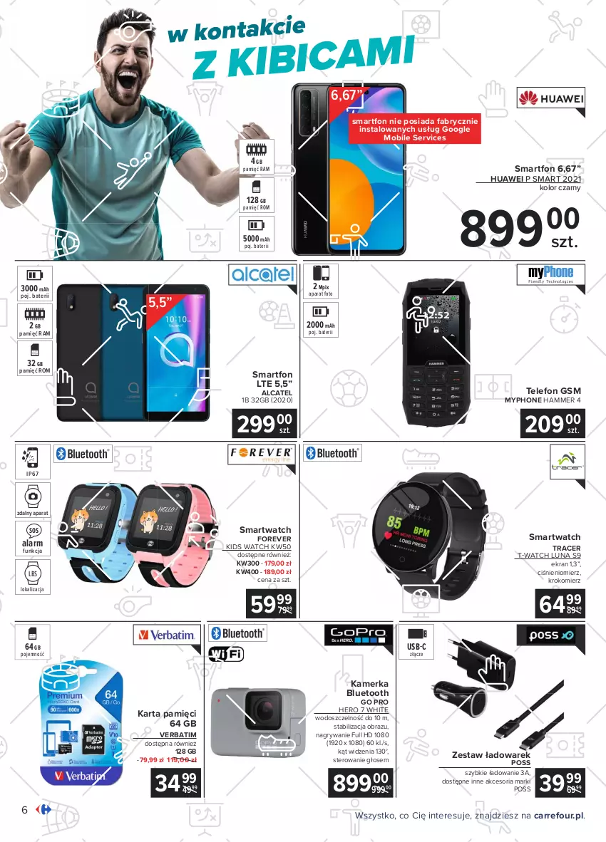 Gazetka promocyjna Carrefour - Gazetka Multimedia kibica - ważna 24.05 do 12.06.2021 - strona 6 - produkty: Acer, Ciśnieniomierz, Fa, Gry, Huawei, Karta pamięci, Krokomierz, Mobil, MyPhone, Obraz, Ser, Smartfon, Smartwatch, Sos, Telefon