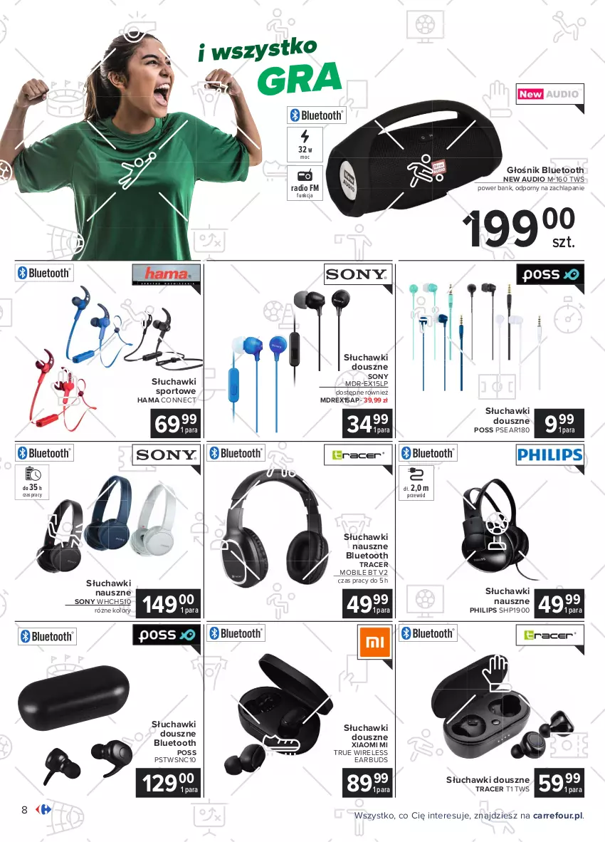 Gazetka promocyjna Carrefour - Gazetka Multimedia kibica - ważna 24.05 do 12.06.2021 - strona 8 - produkty: Acer, Głośnik, Głośnik bluetooth, Gra, Hama, HP, Mobil, Philips, Por, Przewód, Słuchawki, Sony, Sport