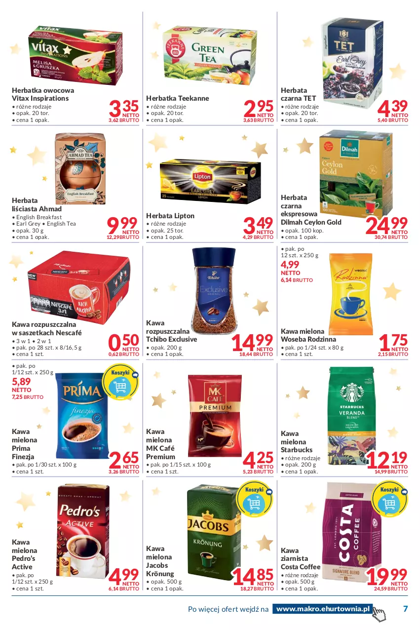 Gazetka promocyjna Makro - [Oferta promocyjna] Dostawa - ważna 30.11 do 13.12.2021 - strona 7 - produkty: Dilmah, Earl Grey, Fa, Herbata, Herbata czarna, Jacobs, Jacobs Krönung, Kawa, Kawa mielona, Kawa rozpuszczalna, Kawa ziarnista, Lipton, Nescafé, Prima, Tchibo, Teekanne, Vitax, Woseba