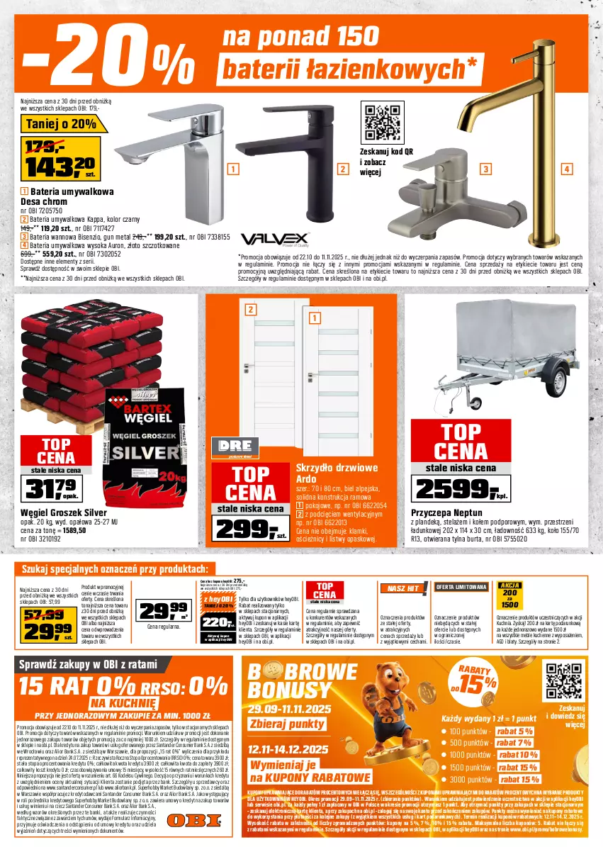 Gazetka promocyjna Obi - Gazetka OBI - ważna 22.10 do 11.11.2025 - strona 12 - produkty: Bateria, Bateria umywalkowa, Bateria wannowa, Drzwi, Fa, Gra, Groszek, Hobby, Kosz, Kuchnia, Meble, Olej, Por, Ser, Skrzydło drzwiowe, Sok, Sprzedawcy, Top