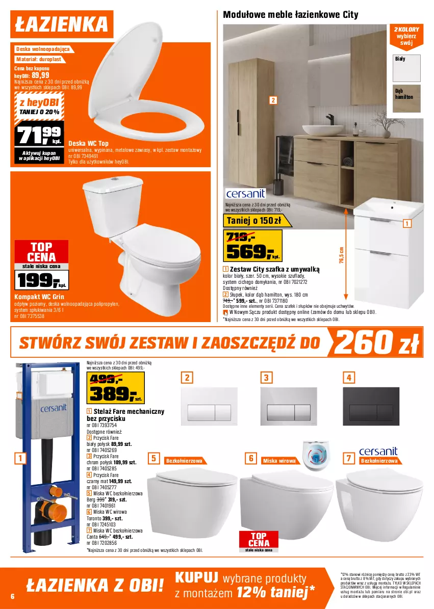 Gazetka promocyjna Obi - Gazetka OBI - ważna 22.10 do 11.11.2025 - strona 6 - produkty: Bateria, Brodzik, Deska wolnoopadająca, Drzwi, Fa, Grzejnik, Kabina prysznicowa, Kompakt WC, Meble, Meble łazienkowe, Miska, Olej, Piec, Ser, Słupek, Sok, Szafka, Termos, Top, Zestaw prysznicowy