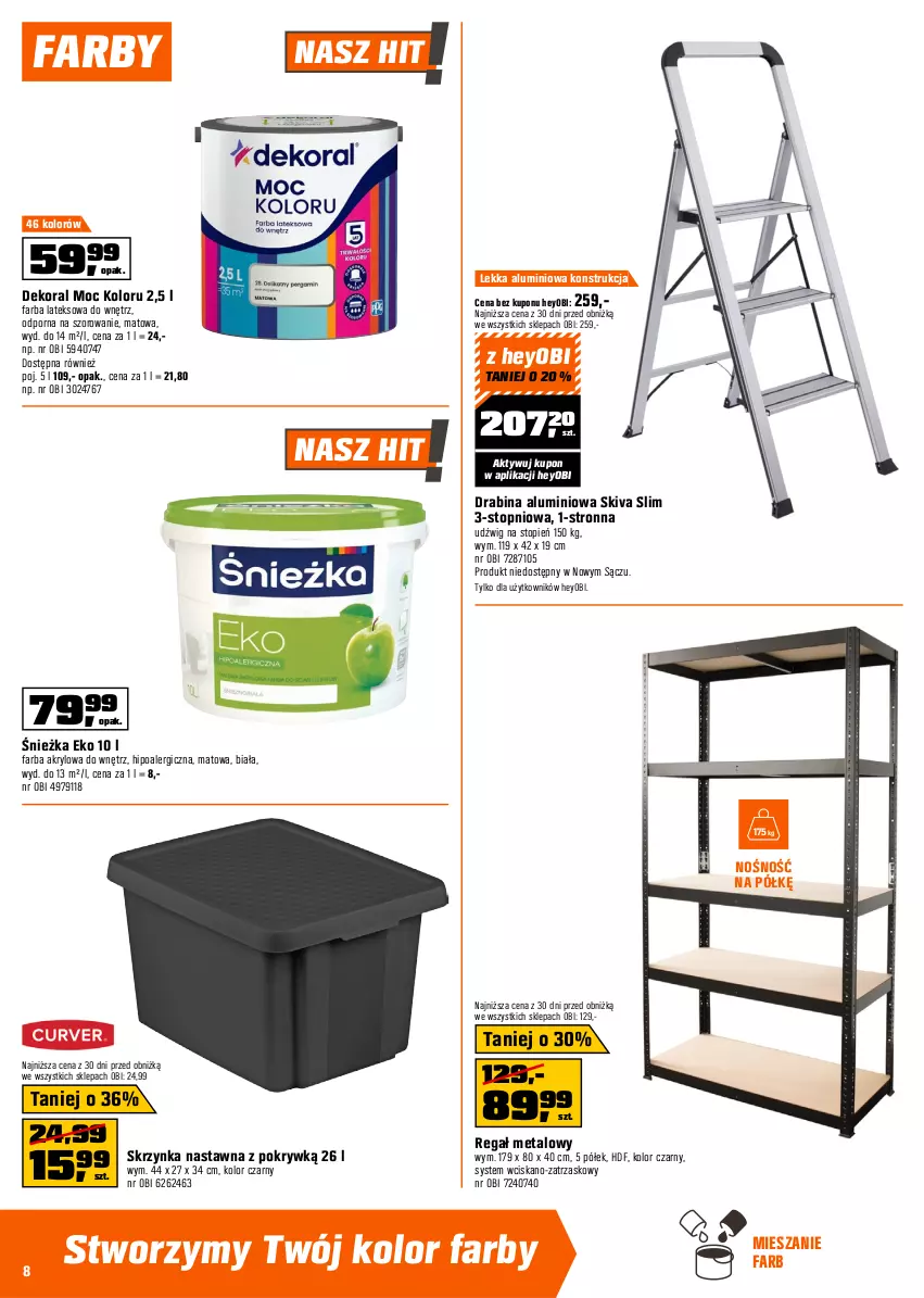 Gazetka promocyjna Obi - Gazetka OBI - ważna 22.10 do 11.11.2025 - strona 8 - produkty: Brykiet drzewny, Dekoral, Drabina, Dźwig, Fa, Farba akrylowa, Farba lateksowa, Gra, Ogród, Ogrzewanie, Parka, Pellet, Por, Regał, Regał metalowy, Top