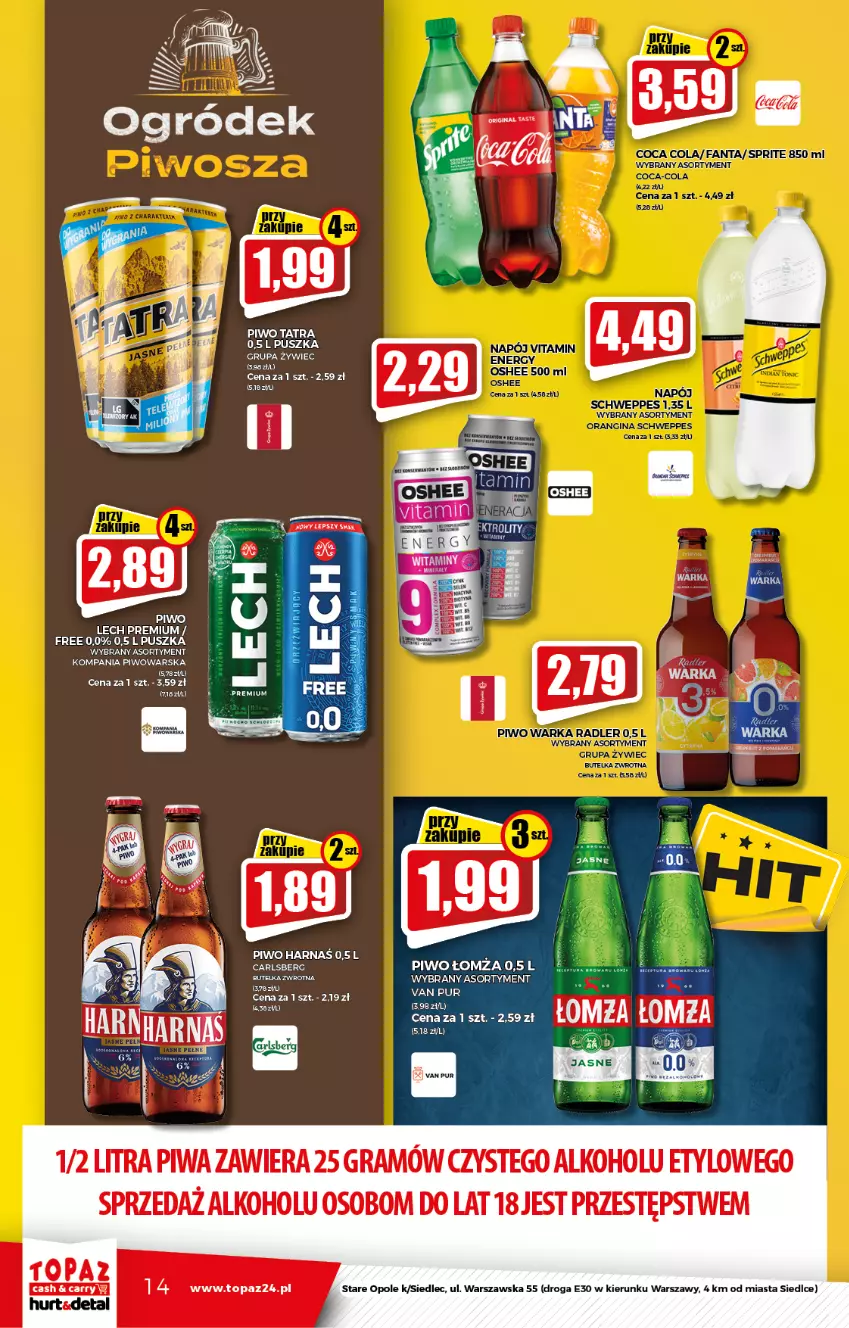 Gazetka promocyjna Topaz - Gazetka - ważna 09.09 do 15.09.2021 - strona 14 - produkty: Carlsberg, Gra, Harnaś, Lech Premium, Piwa, Piwo, Pur, Sprite, Tatra, Top