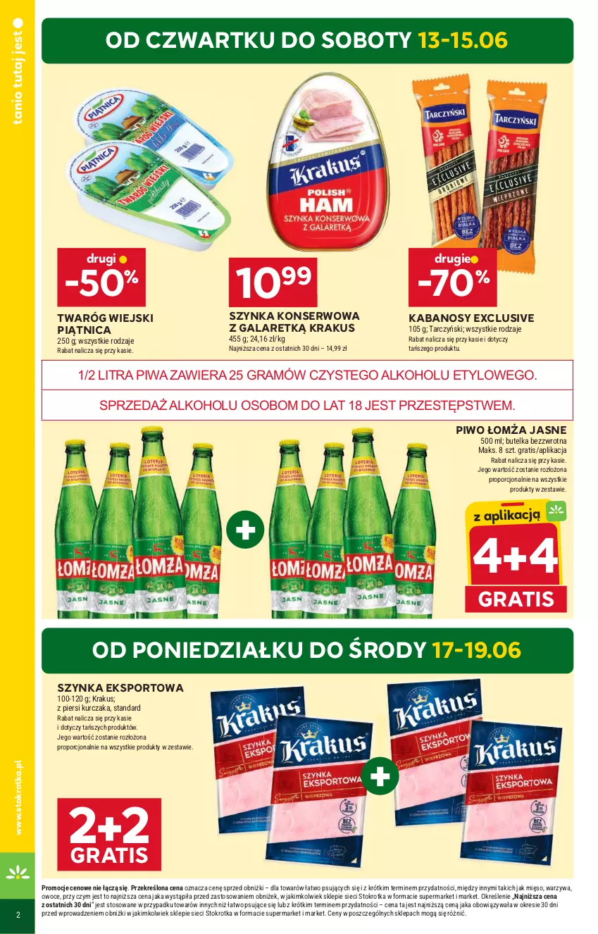 Gazetka promocyjna Stokrotka - Market - ważna 13.06 do 19.06.2024 - strona 2 - produkty: Gala, Gra, Kabanos, Krakus, Kurczak, Mięso, Owoce, Piątnica, Piwa, Piwo, Por, Ser, Sport, Szynka, Szynka konserwowa, Tarczyński, Twaróg, Warzywa