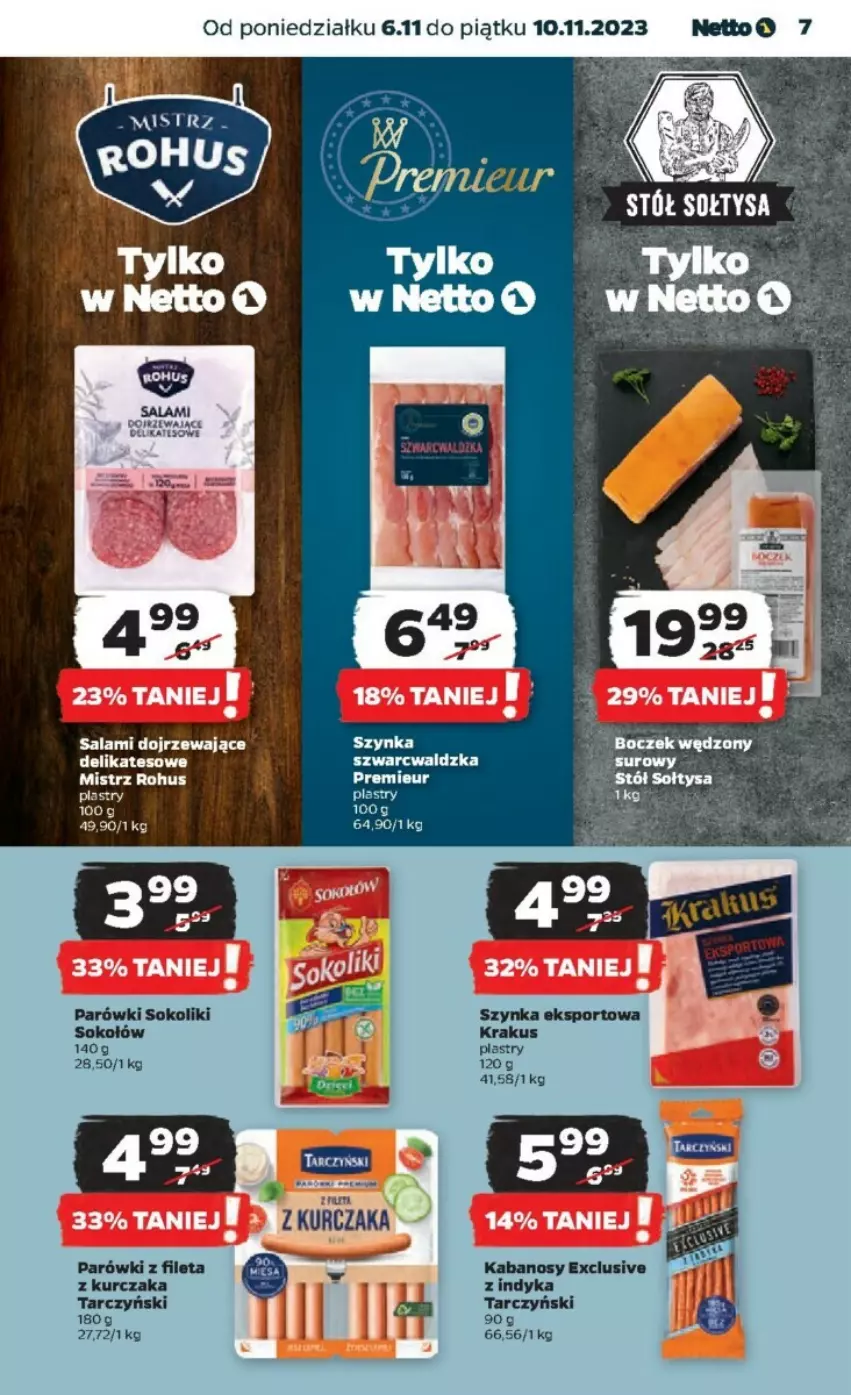 Gazetka promocyjna Netto - ważna 06.11 do 10.11.2023 - strona 26 - produkty: Boczek, Parówki, Parówki sokoliki, Salami, Sok, Stół, Szynka, Tarczyński