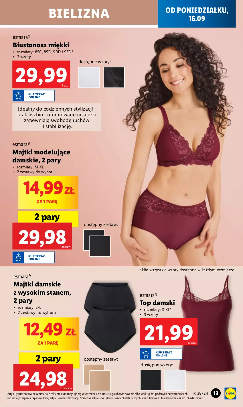 Gazetka promocyjna Lidl - GAZETKA - ważna 16.09 do 21.09.2024 - strona 15 - produkty: Bielizna, Biustonosz, Majtki, Sok, Top