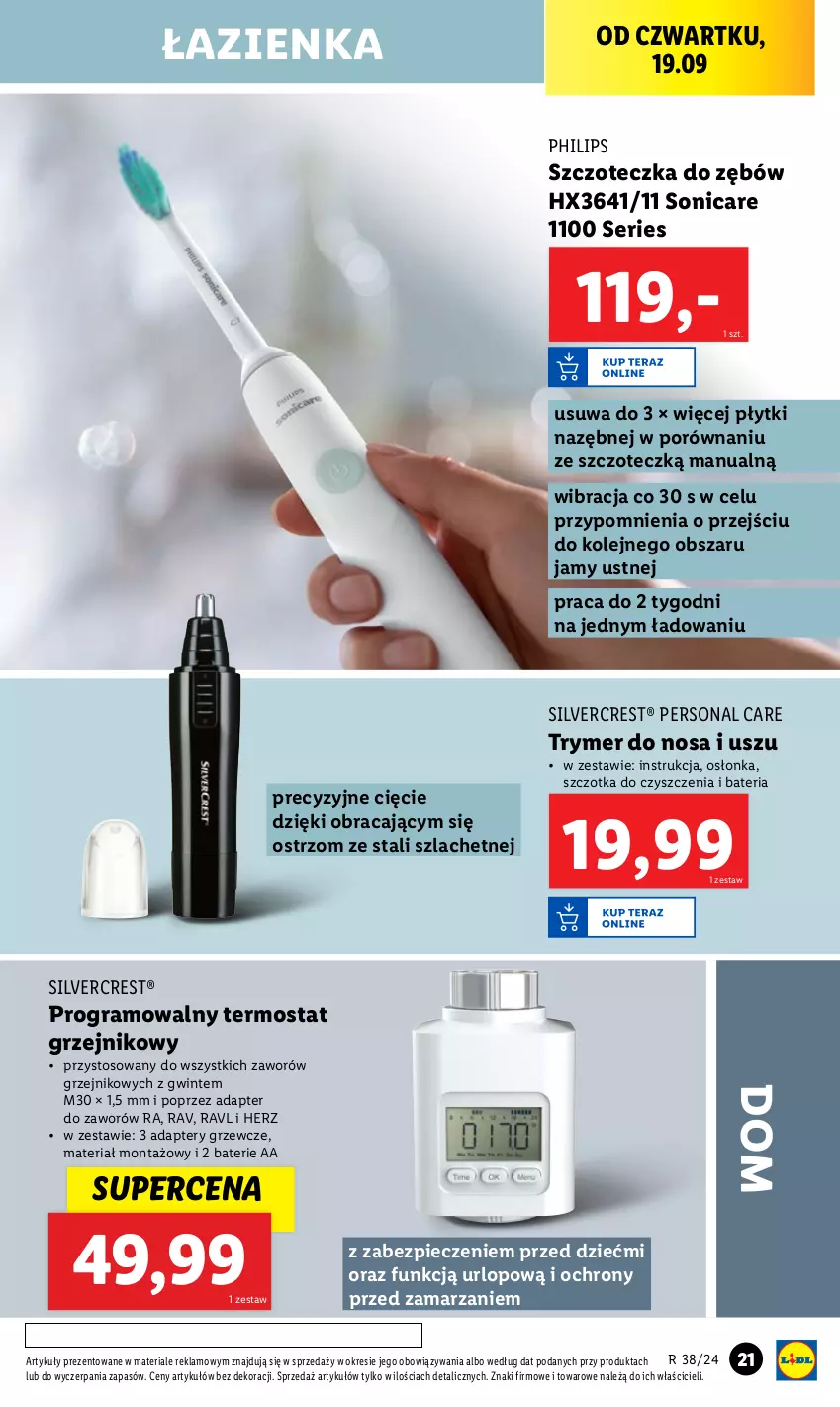 Gazetka promocyjna Lidl - GAZETKA - ważna 16.09 do 21.09.2024 - strona 25 - produkty: Bateria, Gra, Grzejnik, Olej, Osłonka, Philips, Piec, Por, Ser, Silvercrest, Szczoteczka, Szczoteczka do zębów, Szczotka, Termos