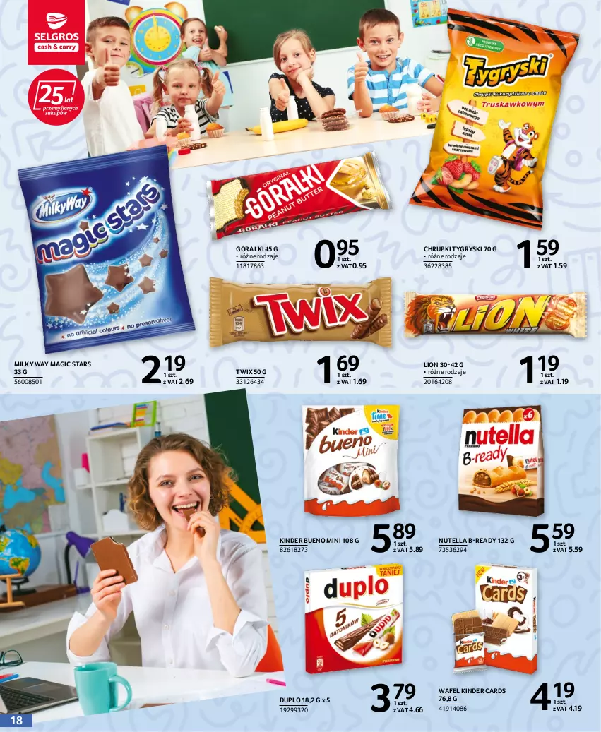 Gazetka promocyjna Selgros - Katalog Szkoła - ważna 21.07 do 09.10.2022 - strona 18 - produkty: Chrupki, Góralki, Gry, Kinder, Kinder Bueno, Lion, Milky Way, Nutella, Twix