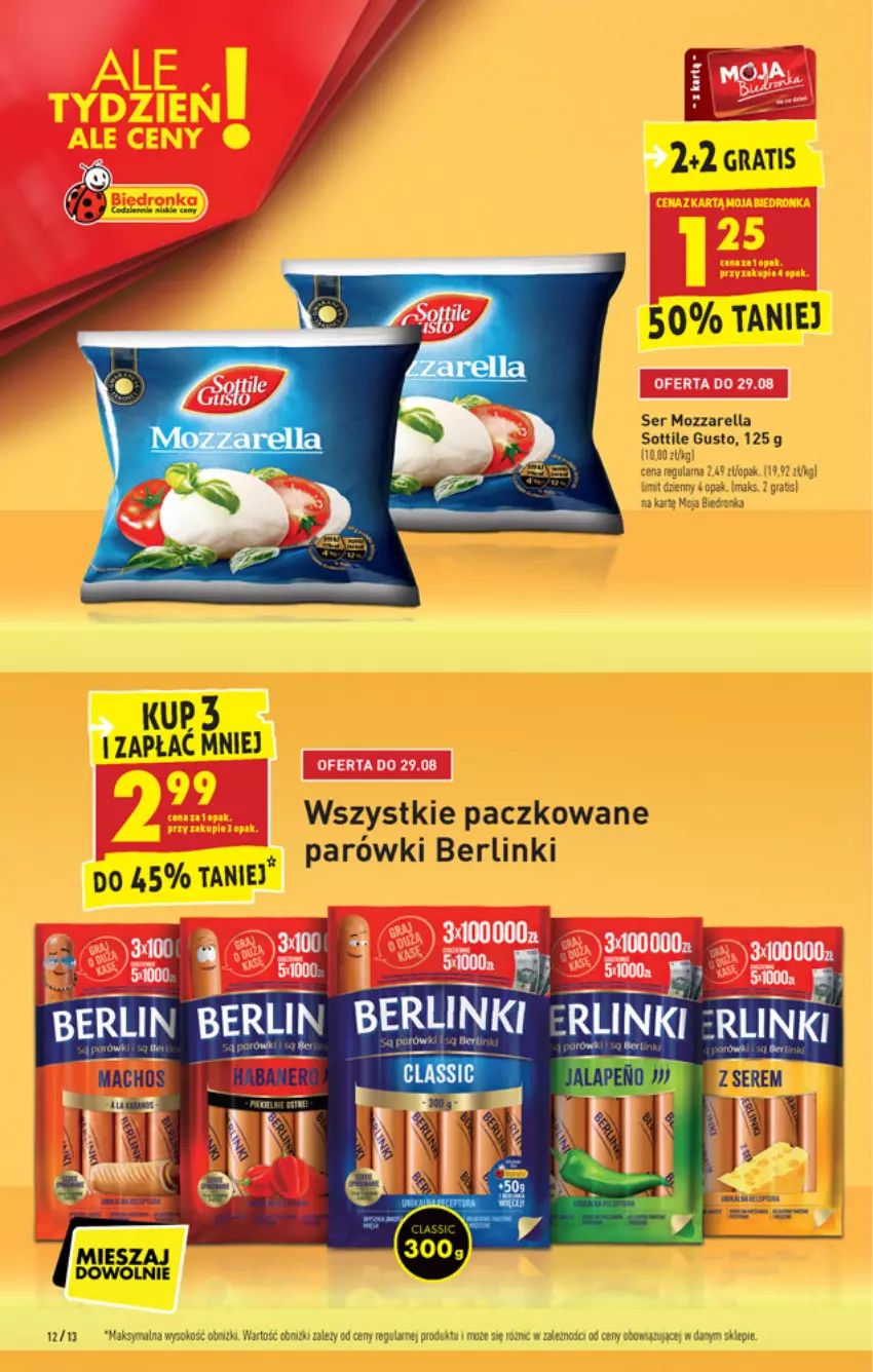 Gazetka promocyjna Biedronka - W tym tygodniu - ważna 26.08 do 01.09.2021 - strona 12 - produkty: Berlinki, Gra, Mozzarella, Parówki, Ser