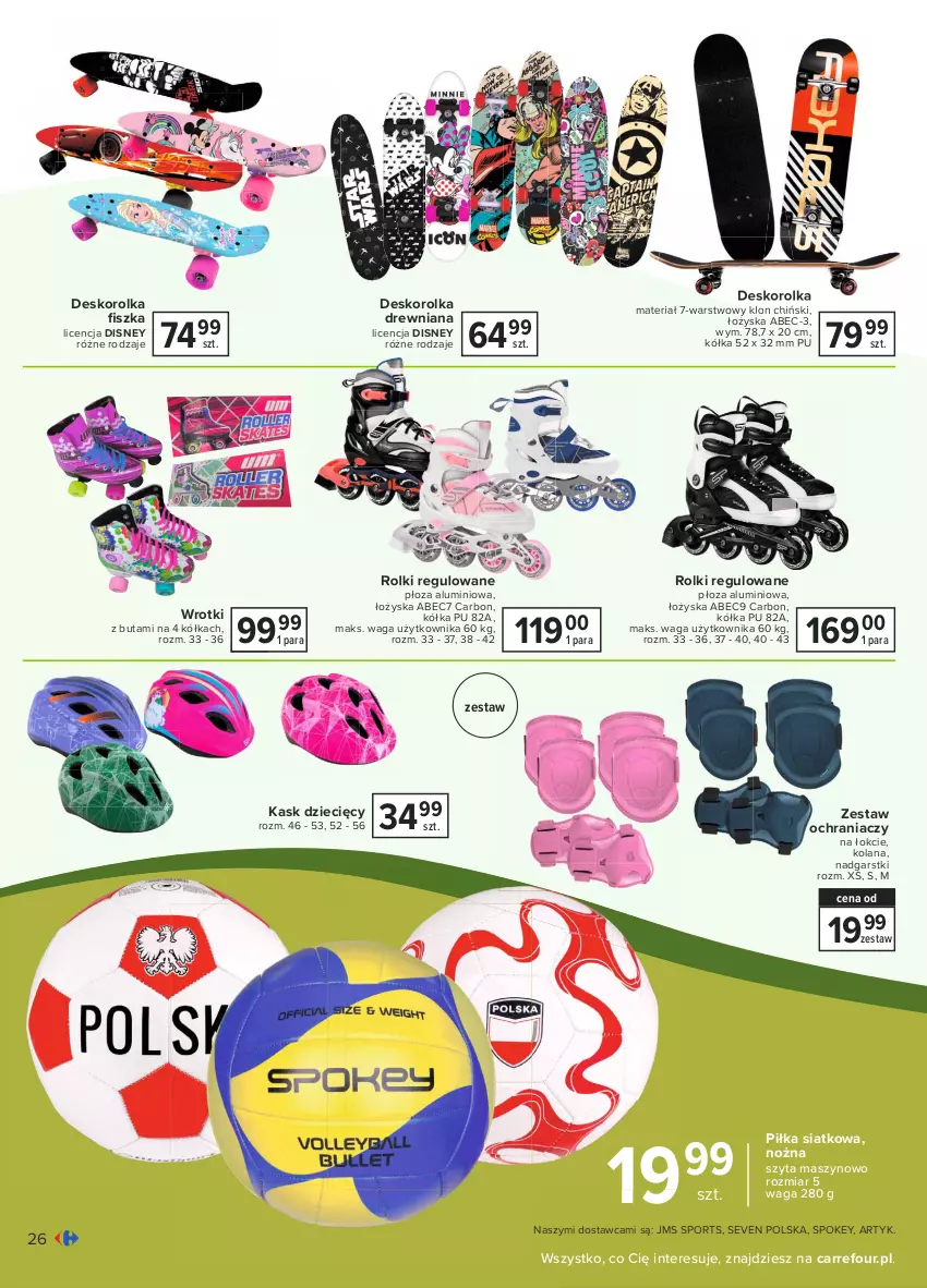 Gazetka promocyjna Carrefour - Gazetka Ogród - ważna 15.03 do 03.04.2021 - strona 26 - produkty: Deskorolka, Disney, Dzieci, Kask, LANA, Noż, Por, Rolki, Sport, Waga, Wrotki