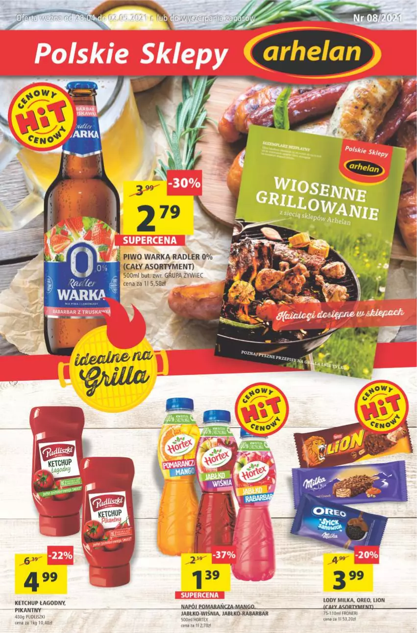 Gazetka promocyjna Arhelan - Gazetka - ważna 23.04 do 02.05.2021 - strona 1 - produkty: Hortex, Ketchup, Mango, Piwo, Radler, Warka