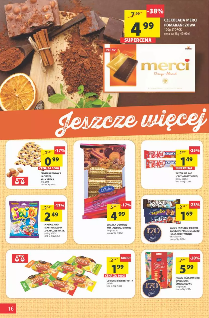 Gazetka promocyjna Arhelan - Gazetka - ważna 23.04 do 02.05.2021 - strona 16 - produkty: Baton, Ciastka, Cukier, Cukierki, Czekolada, Kit Kat, Krokus, Mars, Merci, Mleczko, Ptasie mleczko, Wawel