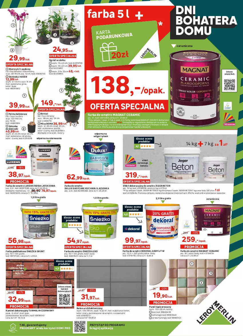 Gazetka promocyjna Leroy Merlin - Dni bohatera domu - ważna 15.09 do 05.10.2021 - strona 7 - produkty: Cif, Dekoral, Dulux, Dywan, Fa, Farba do wnętrz, Farba lateksowa, Firana, Gin, Gra, Grunt, Isla, Karnisz, Kokos, Kuchnia, Lampa, Lampa wisząca, LG, Luxens, Magnat Ceramic, Ogród, Osłonka, Palma, Papier, Plafon, Płytka, Podkład, Poduszka, Por, Przewód, Pur, Reflektor, Roleta, Ser, Silan, Sport, Storczyk, Tapeta, Tran, Zasłona