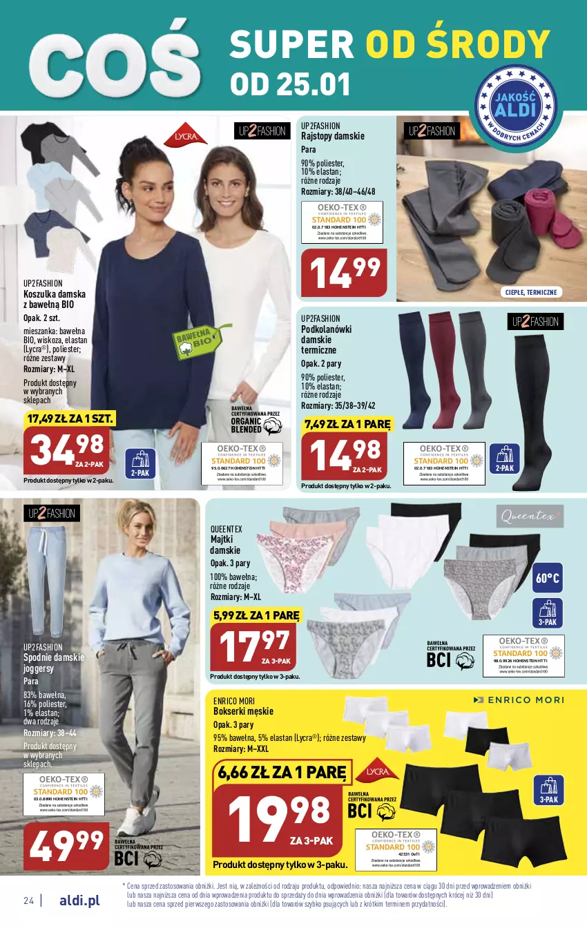 Gazetka promocyjna Aldi - Pełny katalog - ważna 23.01 do 29.01.2023 - strona 24 - produkty: Bokserki, Fa, Kosz, Koszulka, Majtki, Queentex, Rajstopy, Ser, Spodnie, Top, Wełna