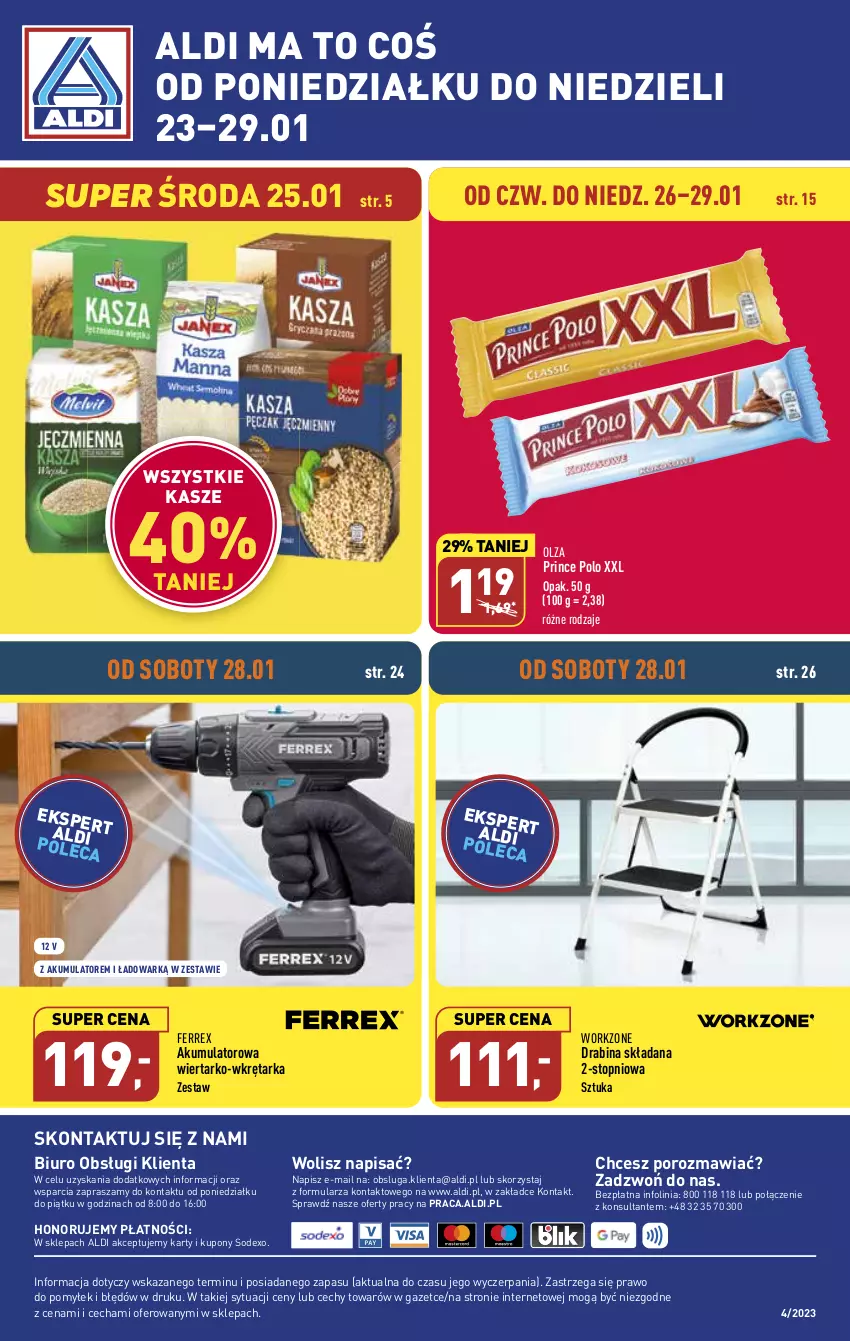 Gazetka promocyjna Aldi - Pełny katalog - ważna 23.01 do 29.01.2023 - strona 36 - produkty: Akumulator, Biuro, Drabina, O nas, Por, Prince Polo, Tarka, Top, Wkręt, Wkrętarka