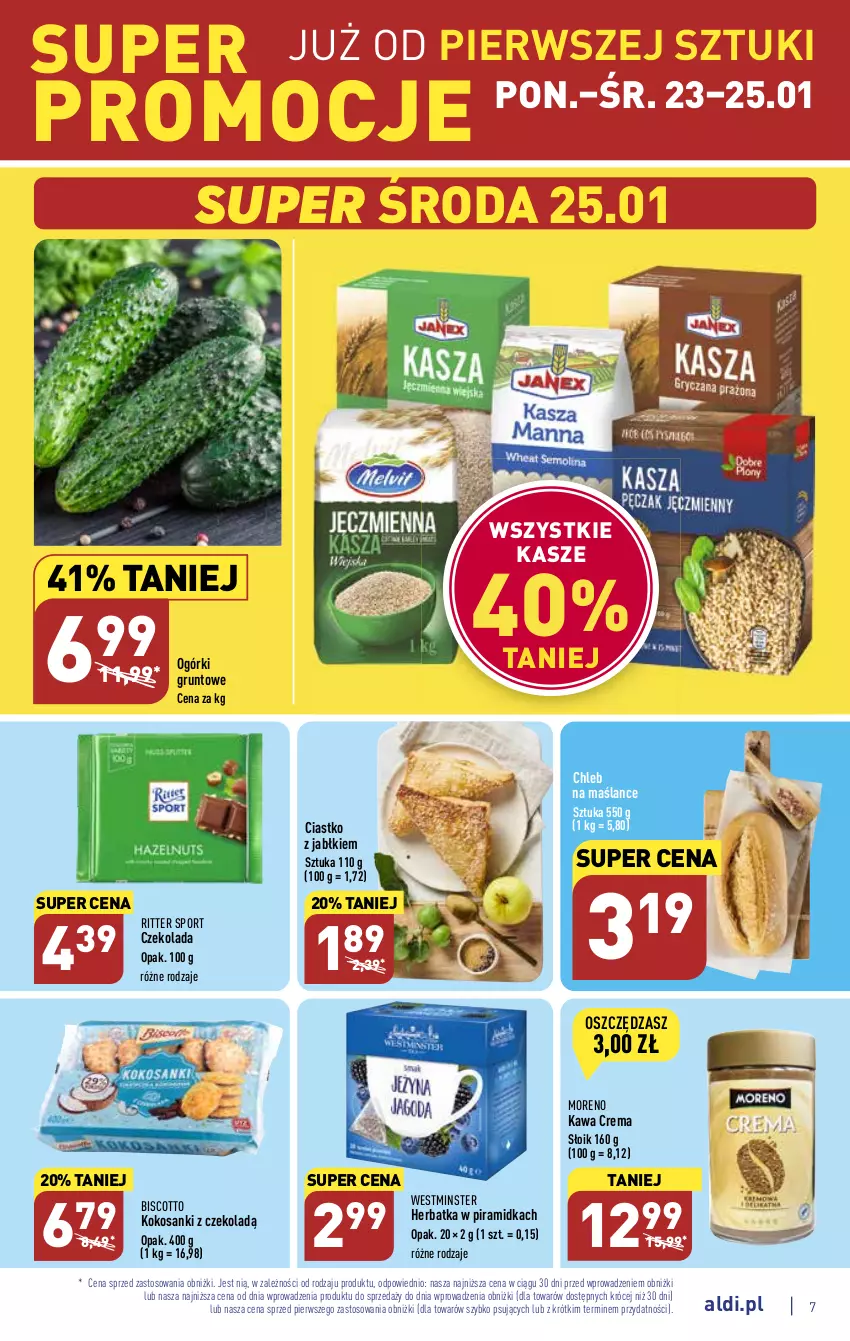 Gazetka promocyjna Aldi - Pełny katalog - ważna 23.01 do 29.01.2023 - strona 7 - produkty: Chleb, Czekolada, Grunt, Kawa, Kokos, Por, Ritter Sport, Sanki, Sport