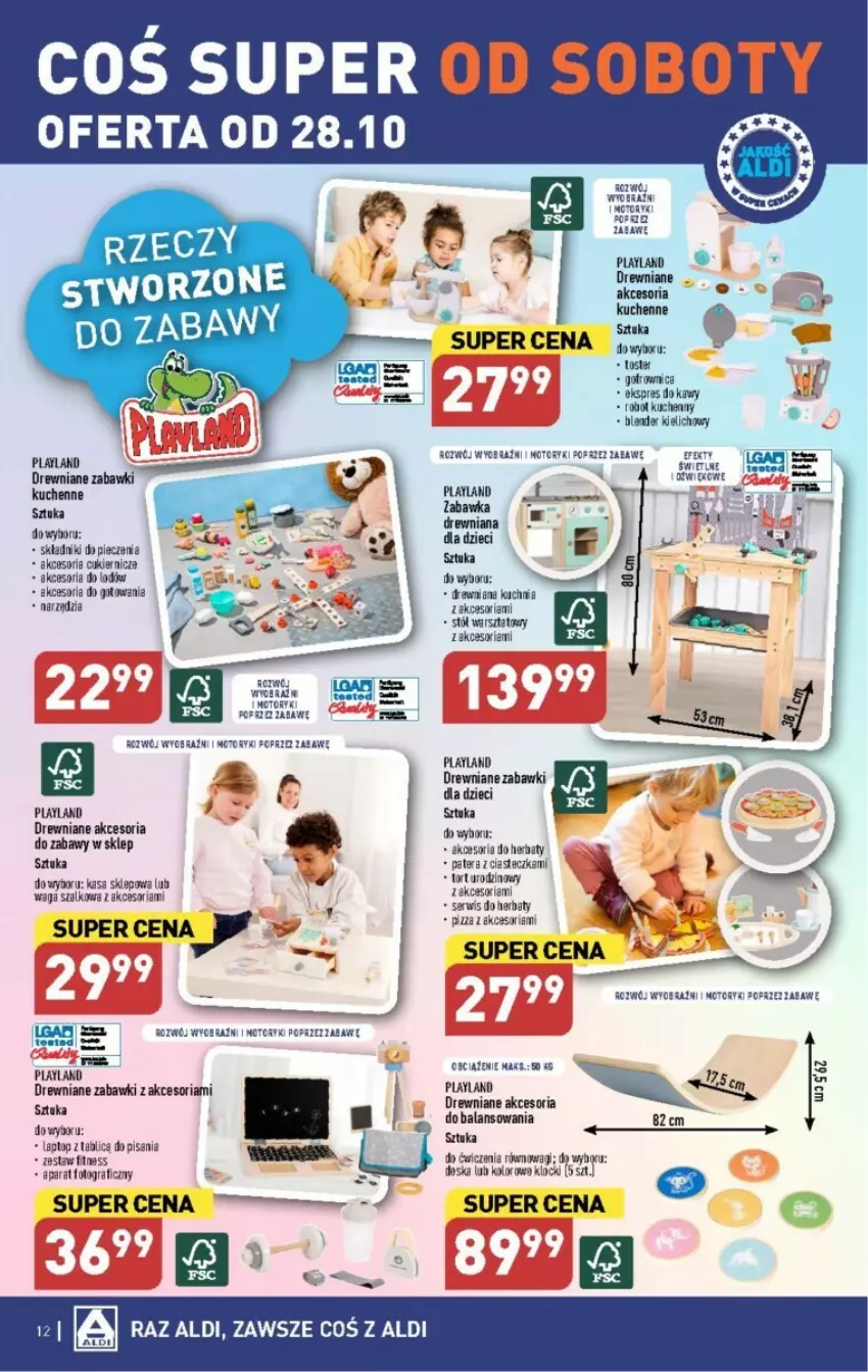 Gazetka promocyjna Aldi - ważna 25.10 do 28.10.2023 - strona 4 - produkty: Blender, Cukier, Drewniana kuchnia, Dzieci, Gra, Klocki, Kuchnia, LG, Piec, Pizza, Robot, Ser, Stół, Stół warsztatowy, Szal, Top, Waga, Wagi