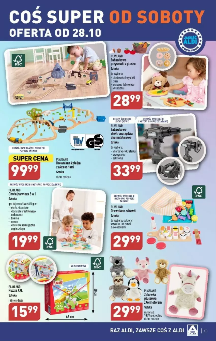 Gazetka promocyjna Aldi - ważna 25.10 do 28.10.2023 - strona 5 - produkty: Drewniana kolejka, Fa, Gra, Klocki, Kolejka, Kosz, Olej, Owoce, Przysmaki, Tarka, Warzywa