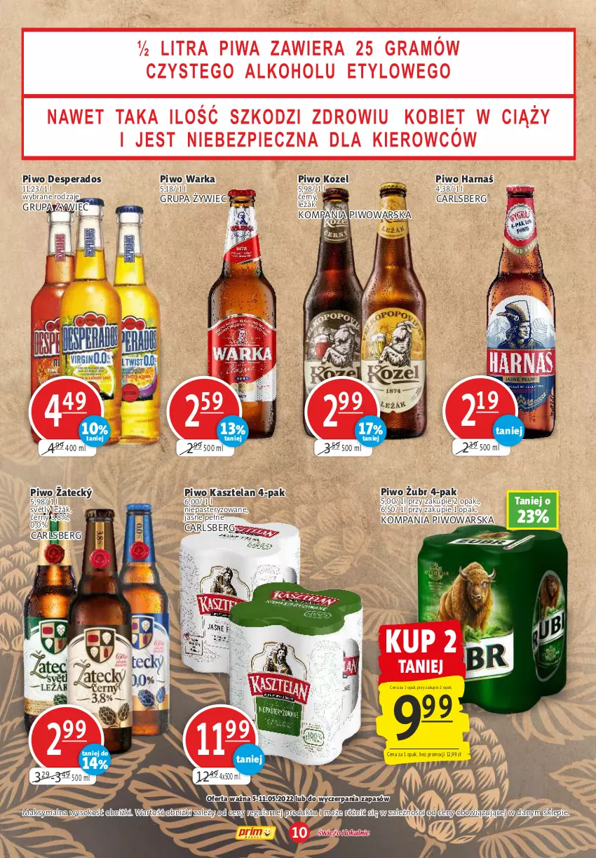 Gazetka promocyjna Prim Market - ważna 05.05 do 11.05.2022 - strona 10 - produkty: Carlsberg, Desperados, Harnaś, Kasztelan, Kozel, Piwo, Sok, Warka