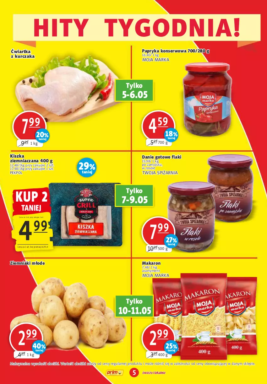 Gazetka promocyjna Prim Market - ważna 05.05 do 11.05.2022 - strona 5 - produkty: Danie gotowe, Kurczak, Makaron, Papryka, Pekpol, Ser, Sok, Ziemniaki