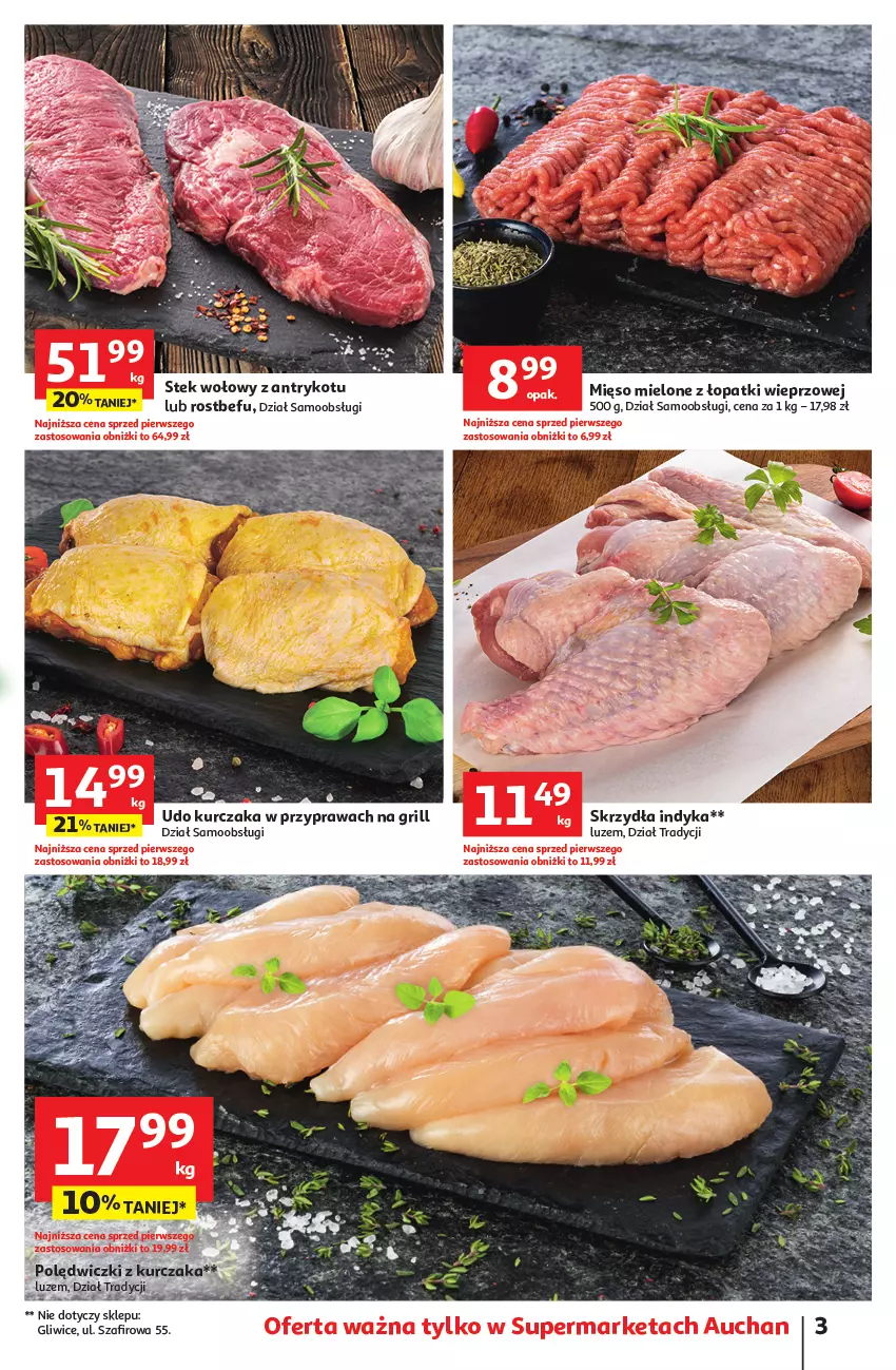 Gazetka promocyjna Auchan - Gazetka Tanie Zakupy Supermarket Auchan - ważna 27.07 do 02.08.2023 - strona 3 - produkty: Grill, Kurczak, Mięso, Mięso mielone, Mięso mielone z łopatki wieprzowej, Rostbef, Stek, Stek wołowy