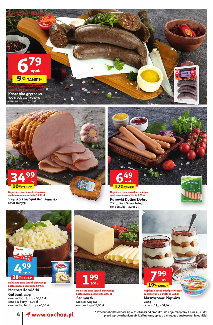 Gazetka promocyjna Auchan - Gazetka Tanie Zakupy Supermarket Auchan - ważna 27.07 do 02.08.2023 - strona 4 - produkty: Galbani, Gry, Kasza, Mascarpone, Mozzarella, Parówki, Piątnica, Ser, Szynka