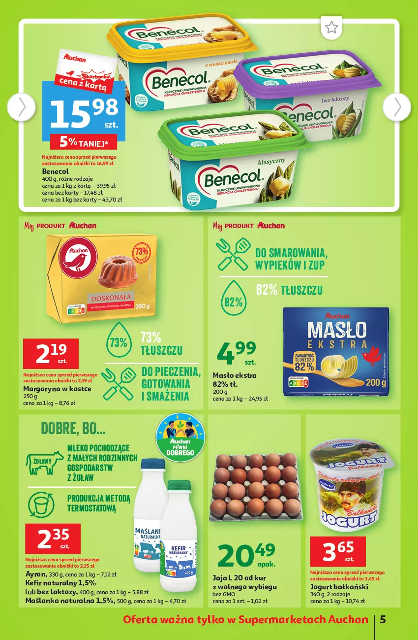 Gazetka promocyjna Auchan - Gazetka Tanie Zakupy Supermarket Auchan - ważna 27.07 do 02.08.2023 - strona 5 - produkty: Benecol, Jaja, Kefir, Kefir naturalny, Margaryna, Maślanka, Mleko, Piec, Stock, Termos