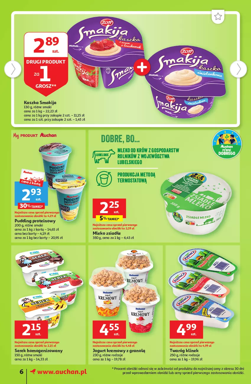 Gazetka promocyjna Auchan - Gazetka Tanie Zakupy Supermarket Auchan - ważna 27.07 do 02.08.2023 - strona 6 - produkty: Gra, Jogurt, Mleko, Mleko zsiadłe, Pudding, Rolnik, Ser, Serek, Serek homogenizowany, Smakija, Termos, Twaróg