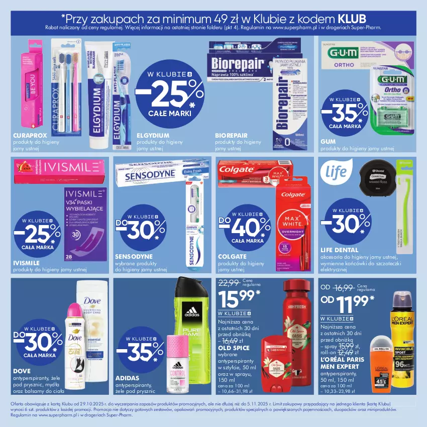 Gazetka promocyjna Super Pharm - Gazetka - ważna 29.10 do 05.11.2025 - strona 9 - produkty: Adidas, Antyperspirant, Biorepair, Colgate, Curaprox, Dove, Elgydium, Końcówki do szczoteczk, L’Oréal, LG, Old Spice, Sensodyne