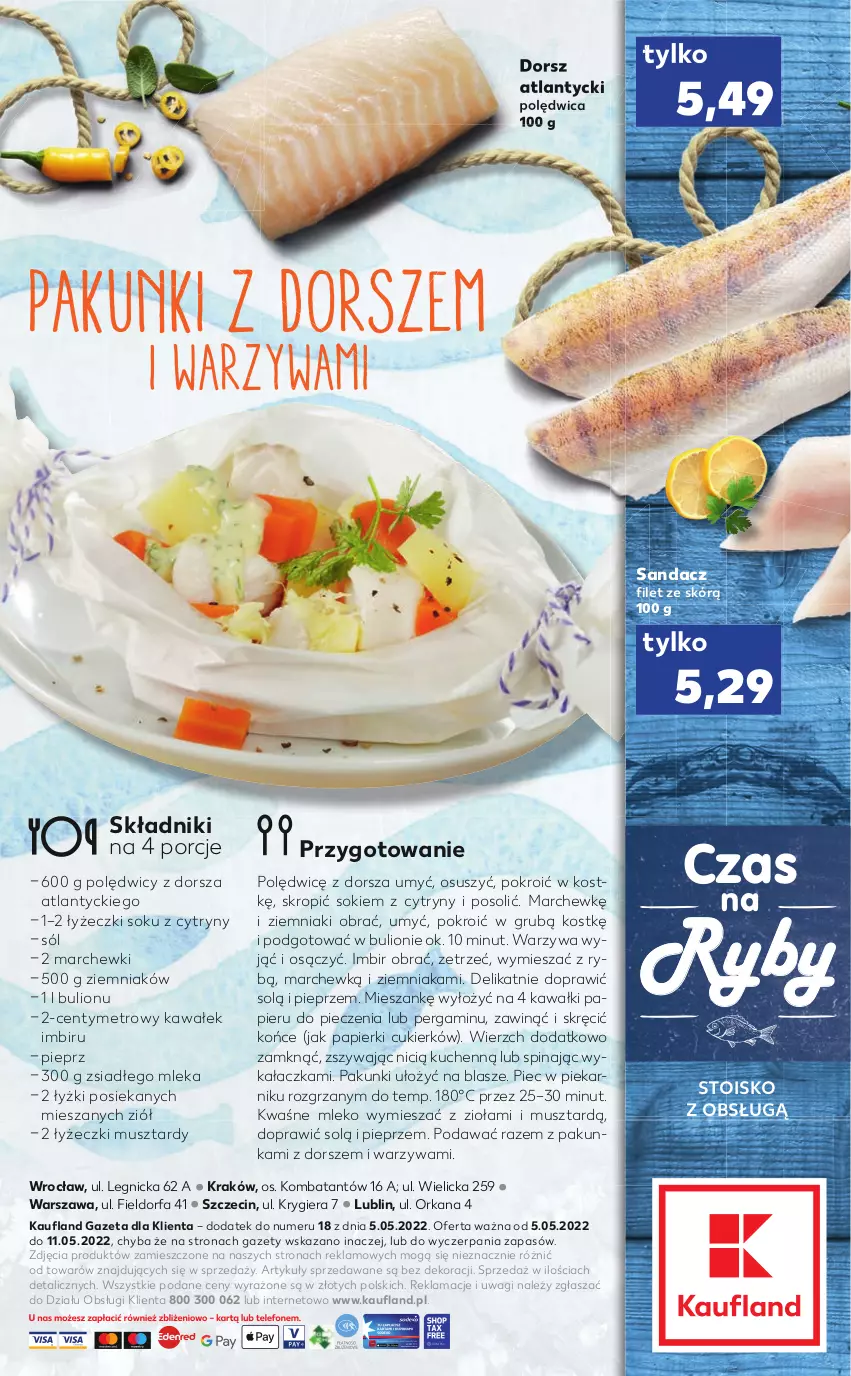 Gazetka promocyjna Kaufland - RYBY - ważna 05.05 do 11.05.2022 - strona 2 - produkty: Bulion, Cukier, Cytryny, Dorsz, Fa, Imbir, Kawa, Lion, Metro, Mleko, Mus, Orka, Papier, Piec, Piekarnik, Pieprz, Polędwica, Por, Sandacz, Sandacz filet, Sok, Sól, Wagi, Wałek, Warzywa, Ziemniaki