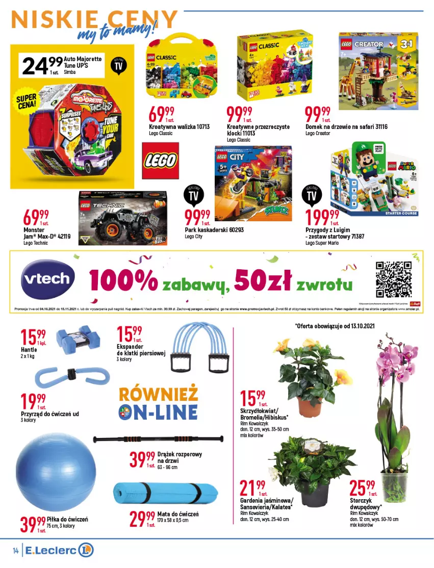 Gazetka promocyjna E Leclerc - ważna 05.10 do 16.10.2021 - strona 14 - produkty: Bromelia, Domek na drzewie, Drzwi, Ekspander, Fa, Hibiskus, Kask, Klocki, LEGO, LEGO City, LEGO Classic, LEGO Creator, LEGO Technic, Por, Storczyk, Walizka