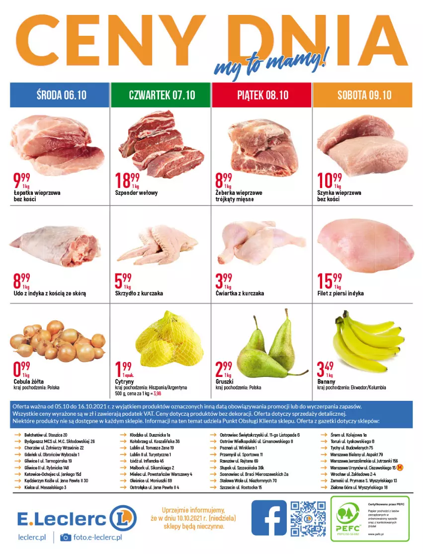 Gazetka promocyjna E Leclerc - ważna 05.10 do 16.10.2021 - strona 24 - produkty: Banany, Cebula, Cytryny, Filet z piersi indyka, Kosz, Kurczak, Olej, Papier, Por, Sos, Sport, Stock, Szal, Szponder wołowy, Szynka, Szynka wieprzowa, Top