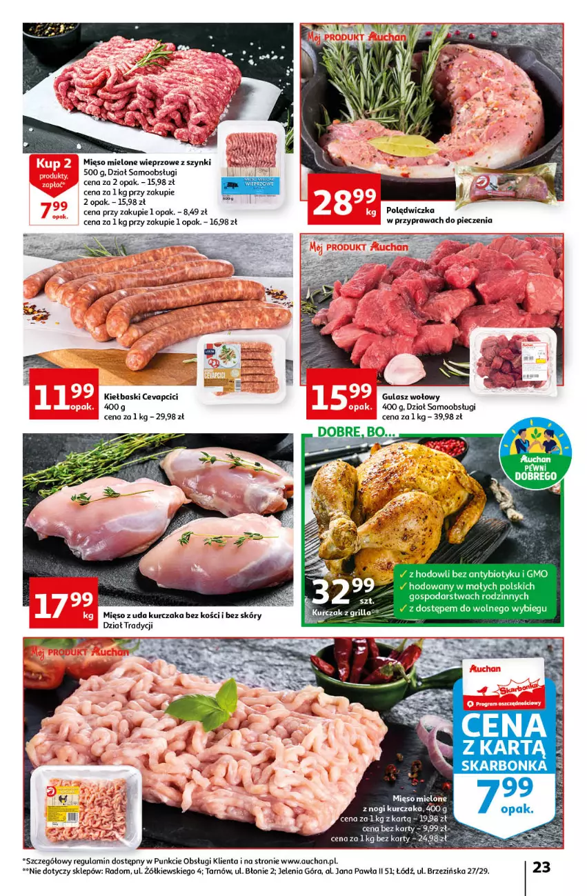 Gazetka promocyjna Auchan - Gazetka Rewelacyjnie małe ceny Auchan Hipermarket - ważna 03.01 do 11.01.2023 - strona 23 - produkty: Gulasz wołowy, Kurczak, Mięso, Mięso mielone, Mięso z uda kurczaka, Piec