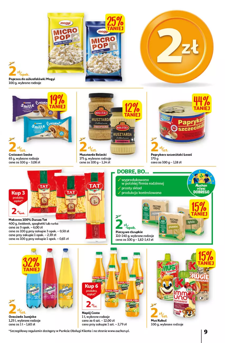 Gazetka promocyjna Auchan - Gazetka Rewelacyjnie małe ceny Auchan Hipermarket - ważna 03.01 do 11.01.2023 - strona 9 - produkty: Chrupki, Croissant, Fa, Kubuś, Makaron, Mus, Musztarda, Napój, Oranżada, Papryka, Paprykarz, Paprykarz szczeciński, Piec, Pieczywo, Pieczywo chrupkie, Popcorn, Rum, Sonko, Spaghetti