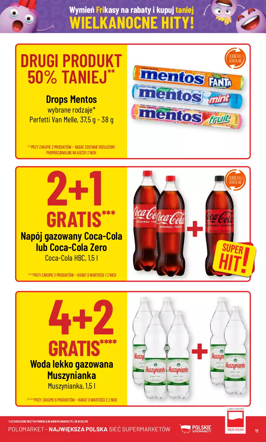 Gazetka promocyjna PoloMarket - Gazetka pomocyjna - ważna 27.03 do 02.04.2024 - strona 11 - produkty: Coca-Cola, Gra, Mentos, Mus, Muszynianka, Napój, Napój gazowany, Por, Woda