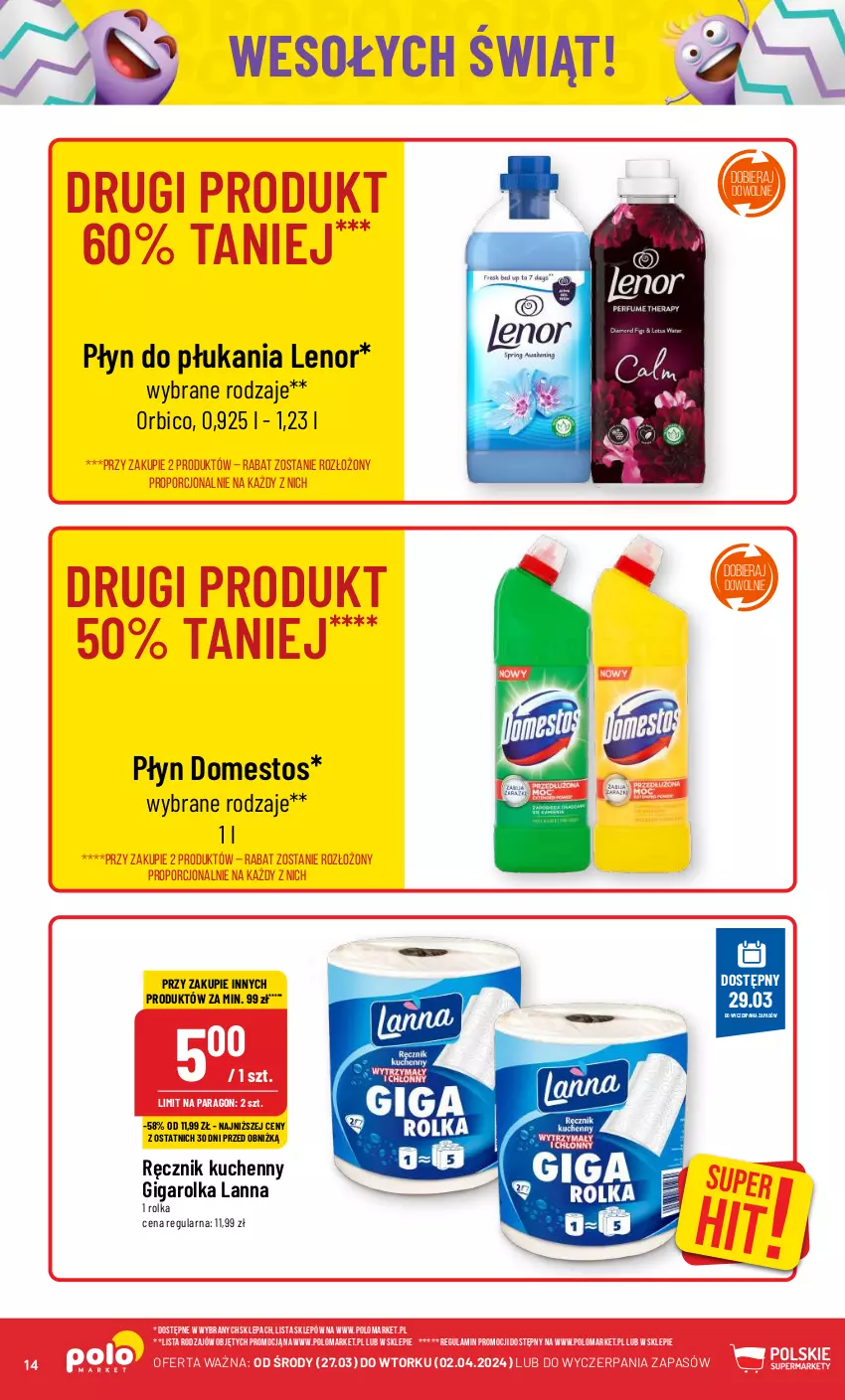 Gazetka promocyjna PoloMarket - Gazetka pomocyjna - ważna 27.03 do 02.04.2024 - strona 14 - produkty: BIC, Domestos, Lenor, Płyn do płukania, Por, Ręcznik, Ręcznik kuchenny