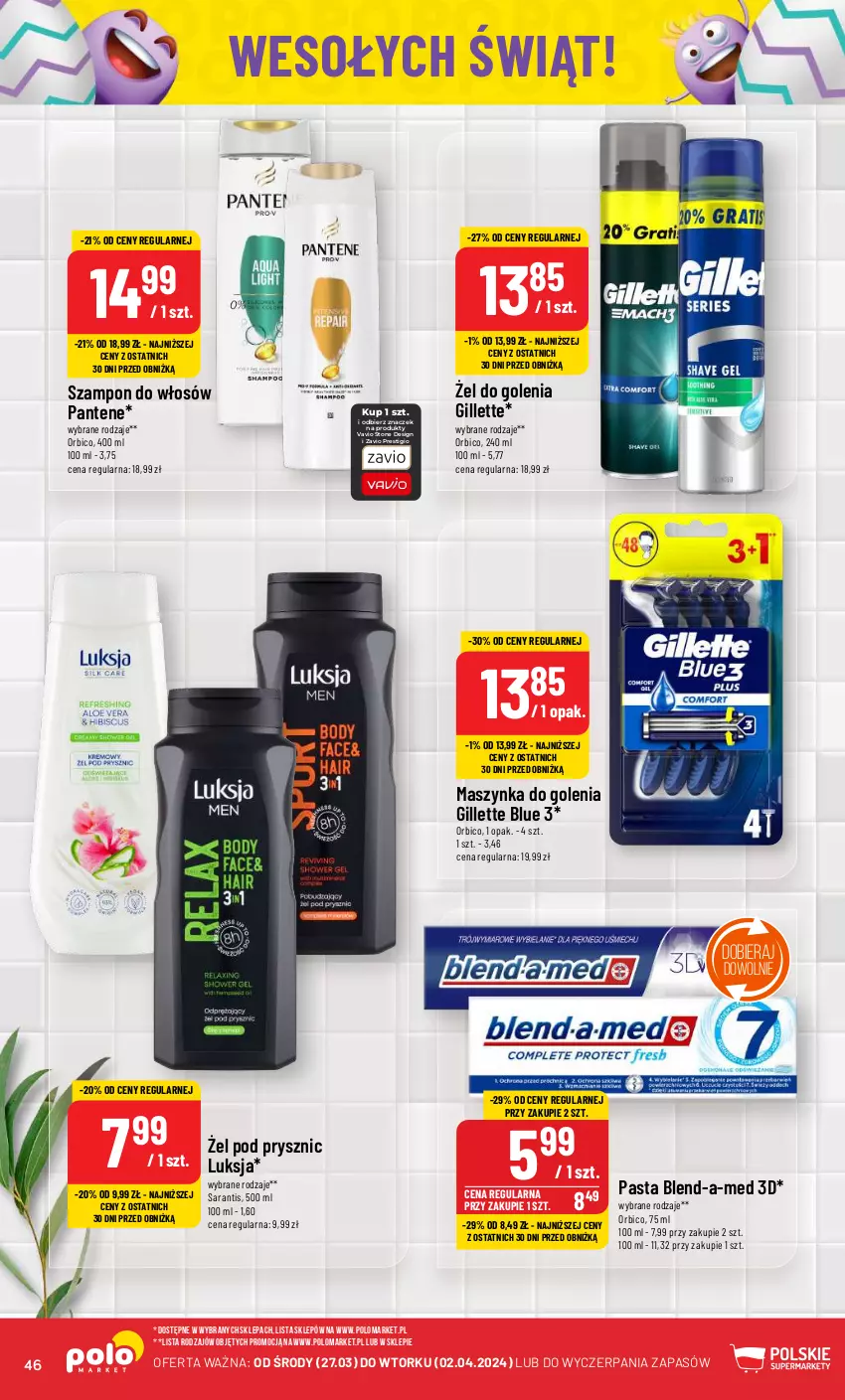 Gazetka promocyjna PoloMarket - Gazetka pomocyjna - ważna 27.03 do 02.04.2024 - strona 46 - produkty: BIC, Blend-a-Med, Gillette, Luksja, Maszynka, Maszynka do golenia, Pantene, Szampon, Szynka