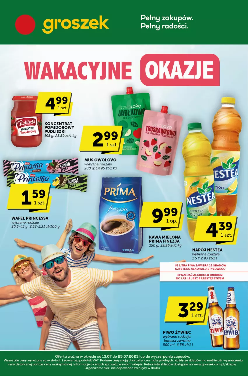 Gazetka promocyjna Groszek - ważna 13.07 do 25.07.2023 - strona 1 - produkty: Groszek, Kawa, Kawa mielona, Mus, Nestea, Prima, Princessa, Pudliszki