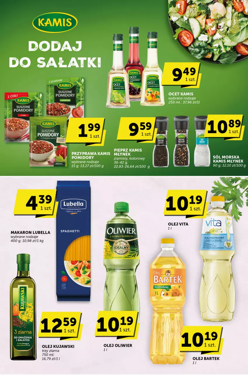 Gazetka promocyjna Groszek - ważna 13.07 do 25.07.2023 - strona 14 - produkty: Bartek, Bell, Bella, Kamis, Kujawski, LG, Lubella, Makaron, Młynek, Olej, Pomidory, Sałat, Sól, Spaghetti