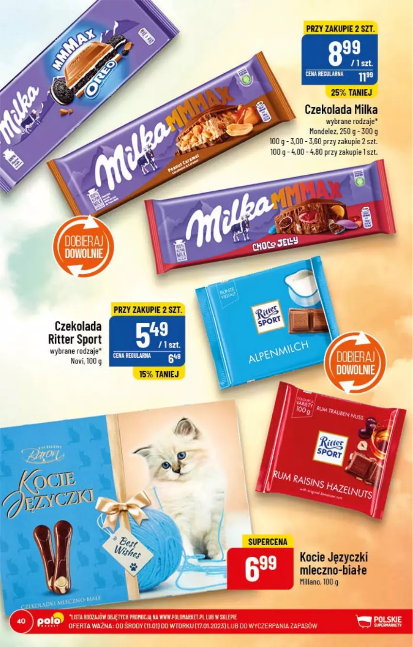 Gazetka promocyjna PoloMarket - Gazetka pomocyjna - ważna 11.01 do 17.01.2022 - strona 40 - produkty: Czekolada, Koc, Milka, Por, Ritter Sport, Sport