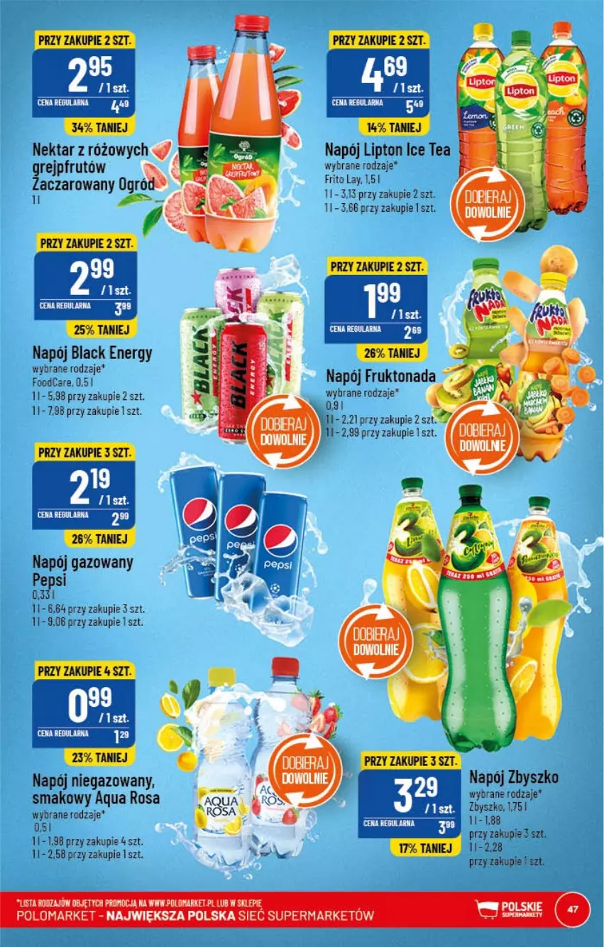 Gazetka promocyjna PoloMarket - Gazetka pomocyjna - ważna 11.01 do 17.01.2022 - strona 47 - produkty: Fa, Grejpfrut, Ice tea, Lack, Lipton, Napój, Napój gazowany, Napój niegazowany, Nektar, Pepsi