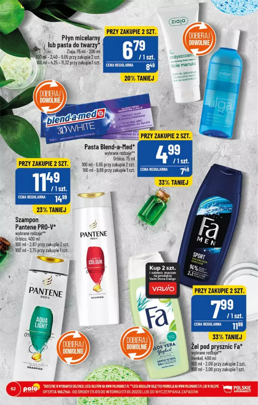 Gazetka promocyjna PoloMarket - Gazetka pomocyjna - ważna 11.01 do 17.01.2022 - strona 52 - produkty: BIC, Blend-a-Med, Fa, Pantene, Płyn micelarny, Szampon, Ziaja