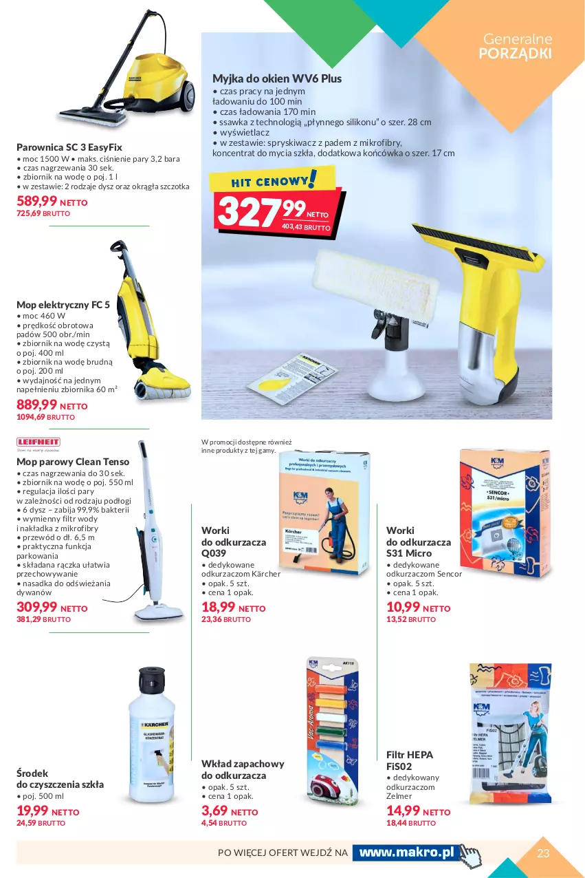 Gazetka promocyjna Makro - [Oferta specjalna] Domowe porządki - ważna 19.10 do 30.10.2021 - strona 23 - produkty: Dywan, Kärcher, Mop, Mop parowy, Myjka do okien, Odkurzacz, Parownica, Por, Przewód, Sencor, Szczotka, Zelmer