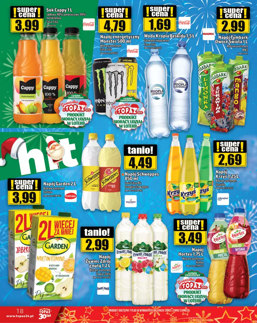 Gazetka promocyjna Topaz - Gazetka - ważna 28.12.2023 do 03.01.2024 - strona 18 - produkty: Cappy, Coca-Cola, Maliny, Sok