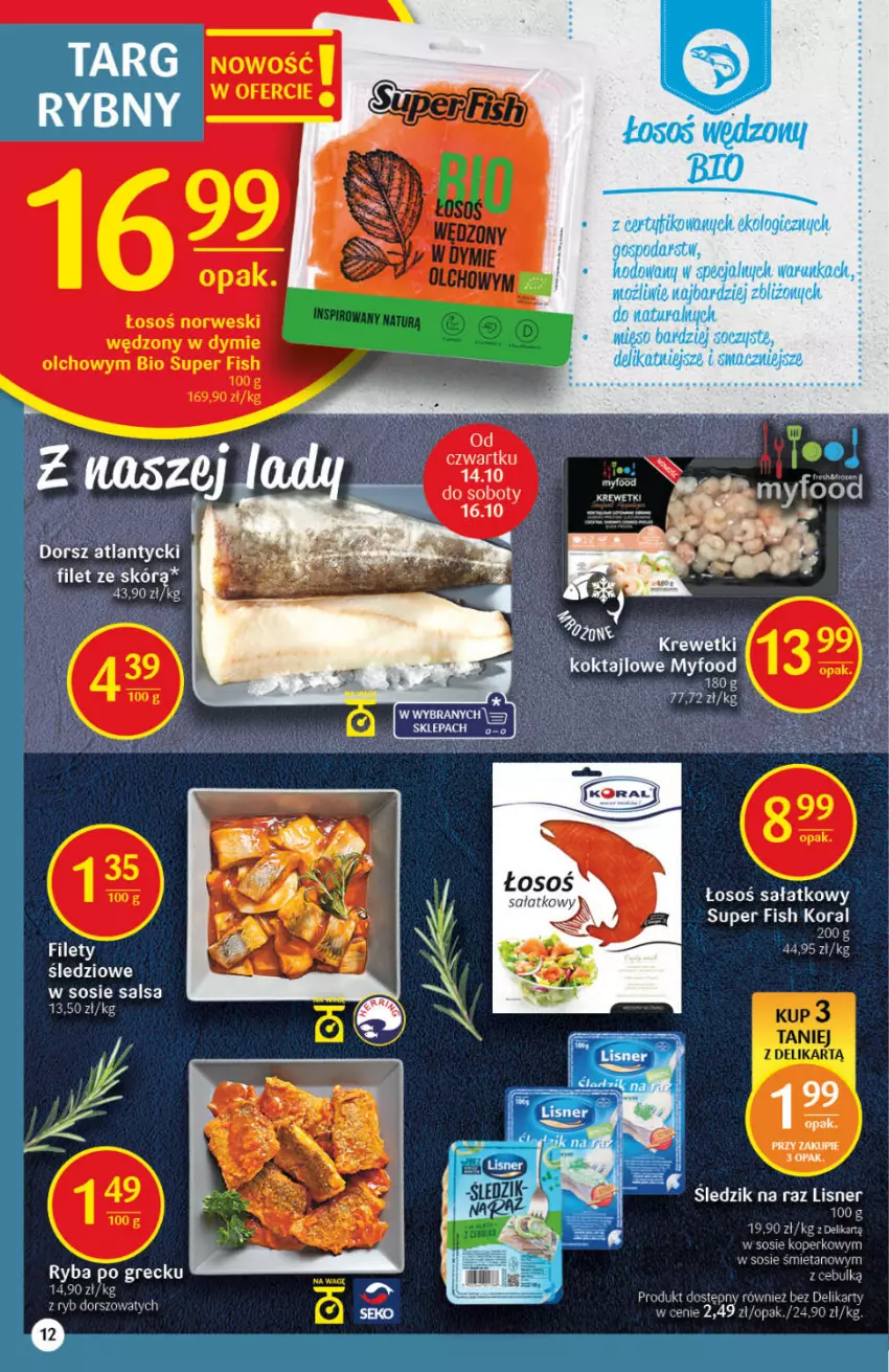 Gazetka promocyjna Delikatesy Centrum - Gazetka DC41 n. fresh - ważna 14.10 do 20.10.2021 - strona 12 - produkty: Dorsz, Krewetki, Lisner, Ryba, Ryba po grecku, Sałat, Salsa, Sos